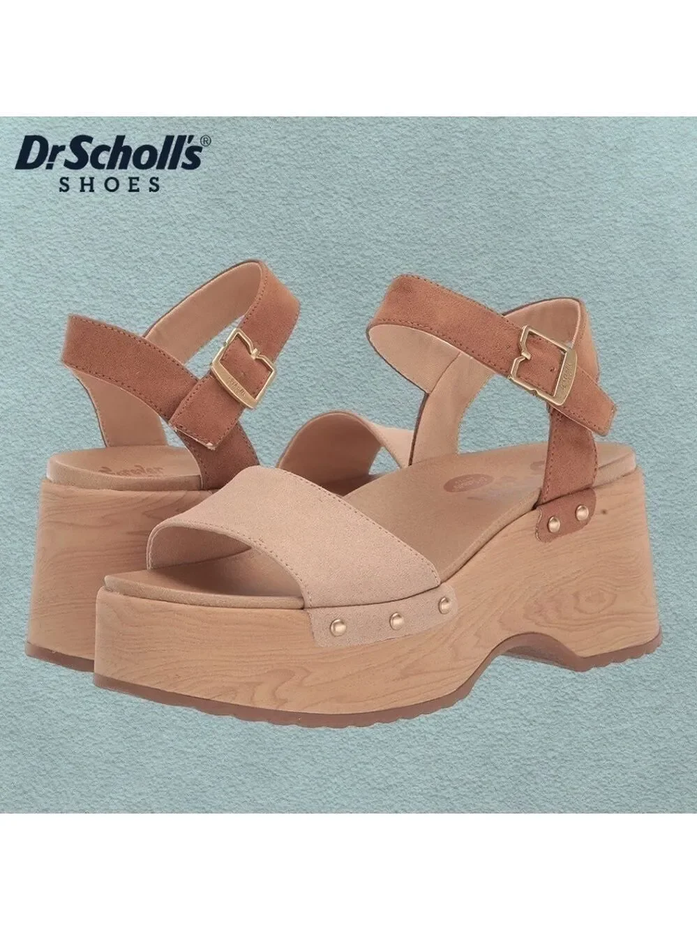 DR SCHOLLS Dublin-Stud-Accent Faux Wood Eco-Friendly Platform Sandal-10M NWT